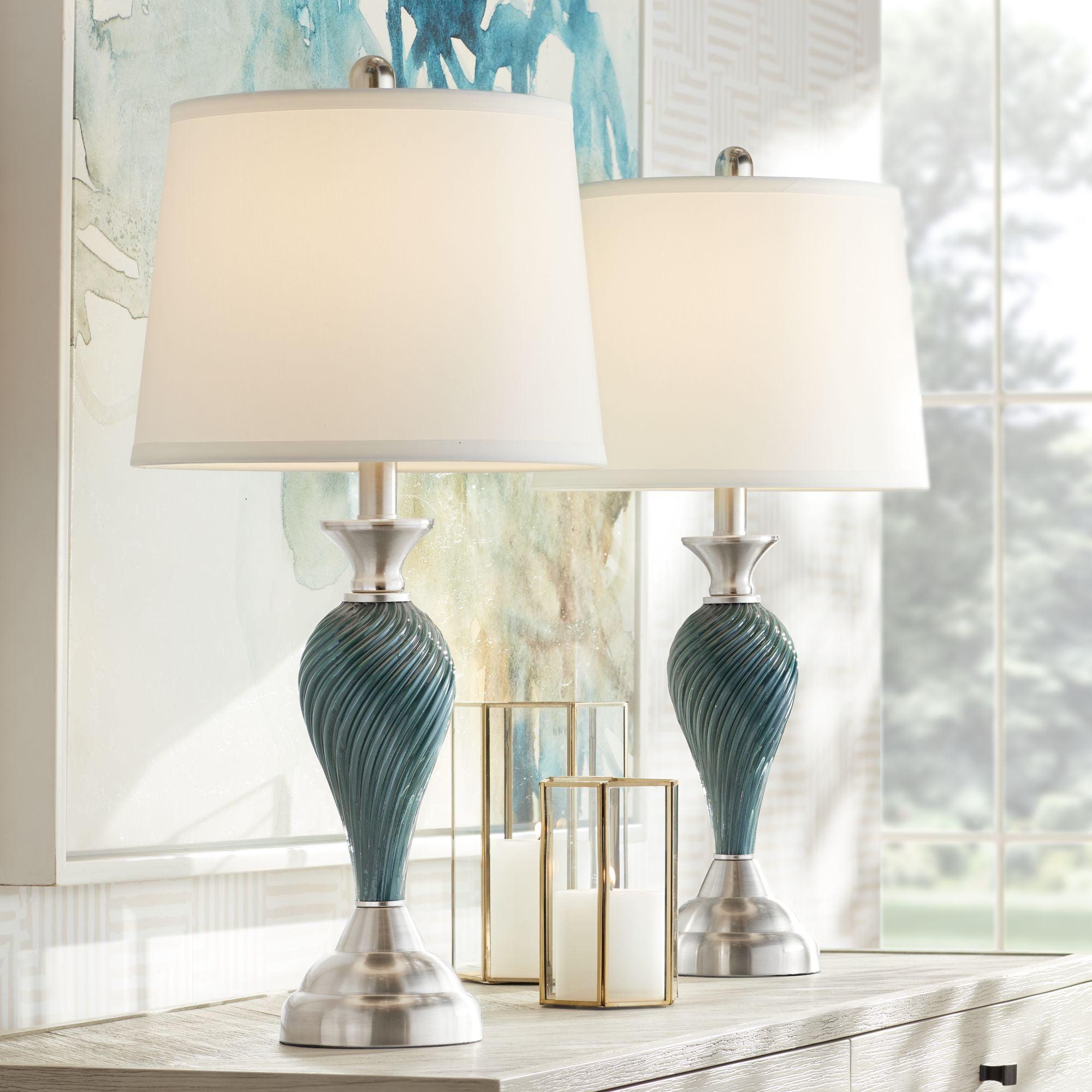 Arden 25" Green-Blue Glass Twist Column Table Lamps Set of 2