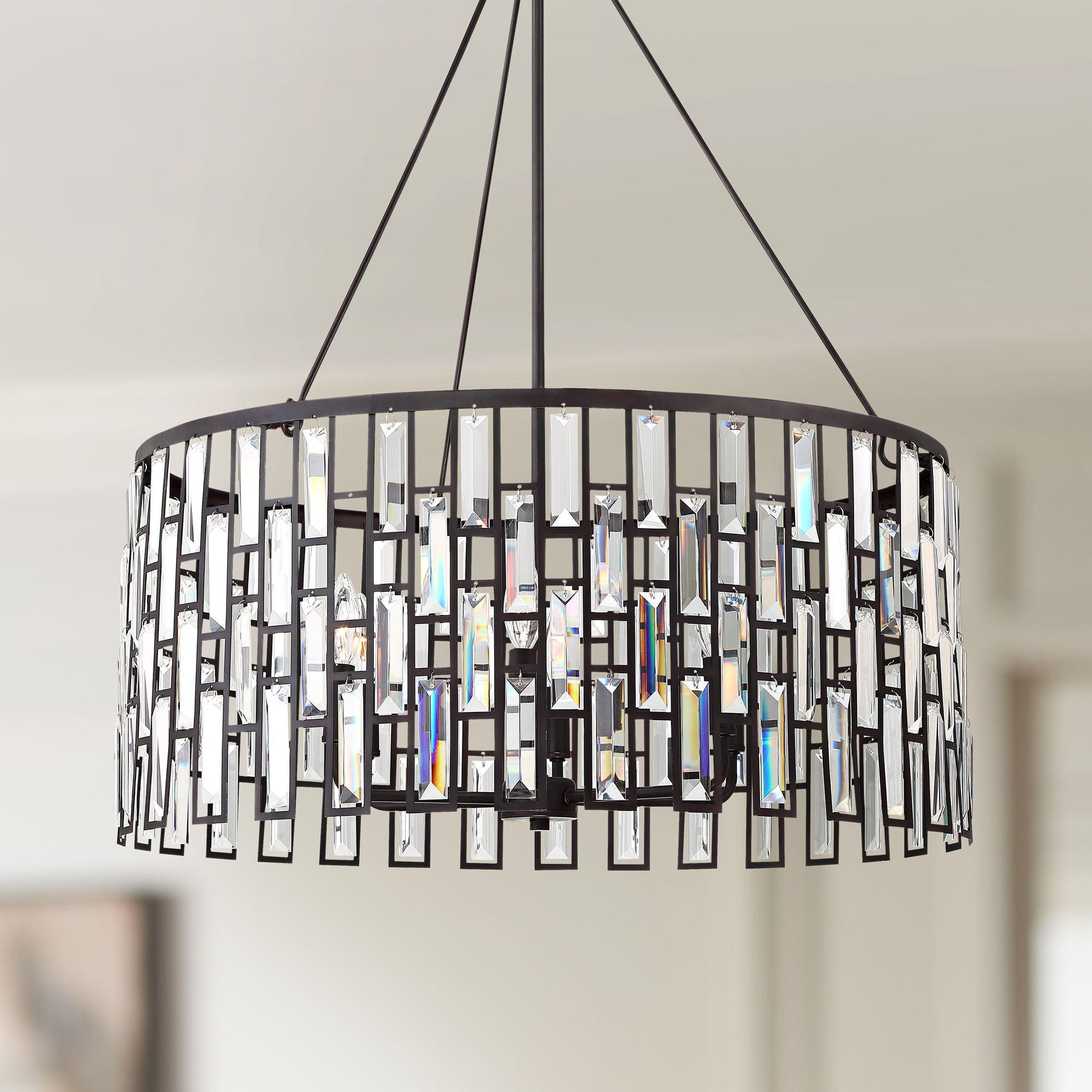 Aurelia Mid-Century Bronze Drum Pendant with Clear Glass Accents