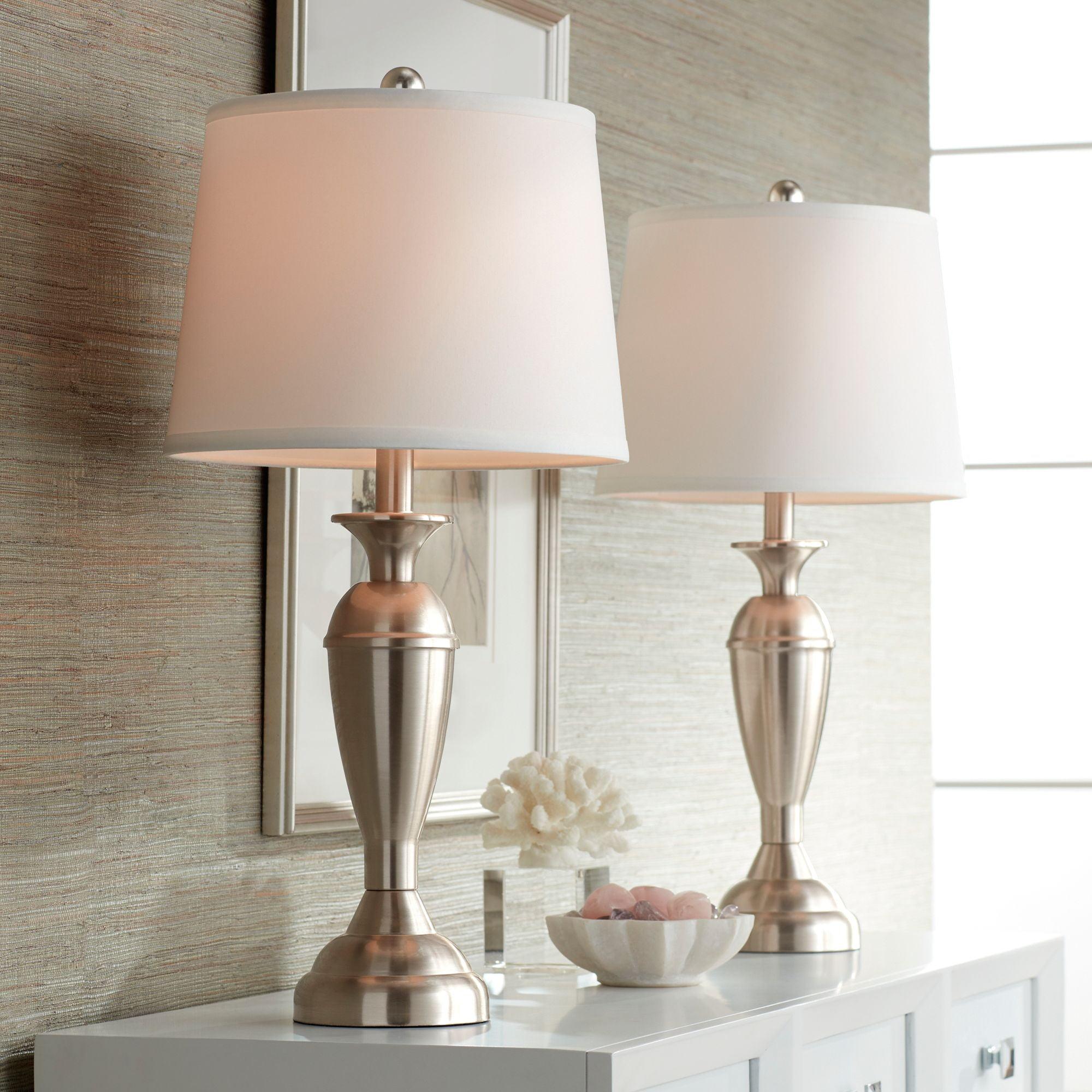 White Brushed Nickel Candlestick Table Lamp Set of 2