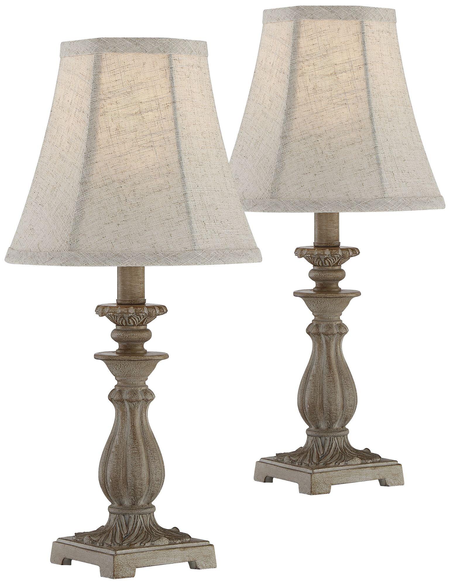 Cali 18" Antique Beige and Off-White Traditional Candlestick Table Lamp Set