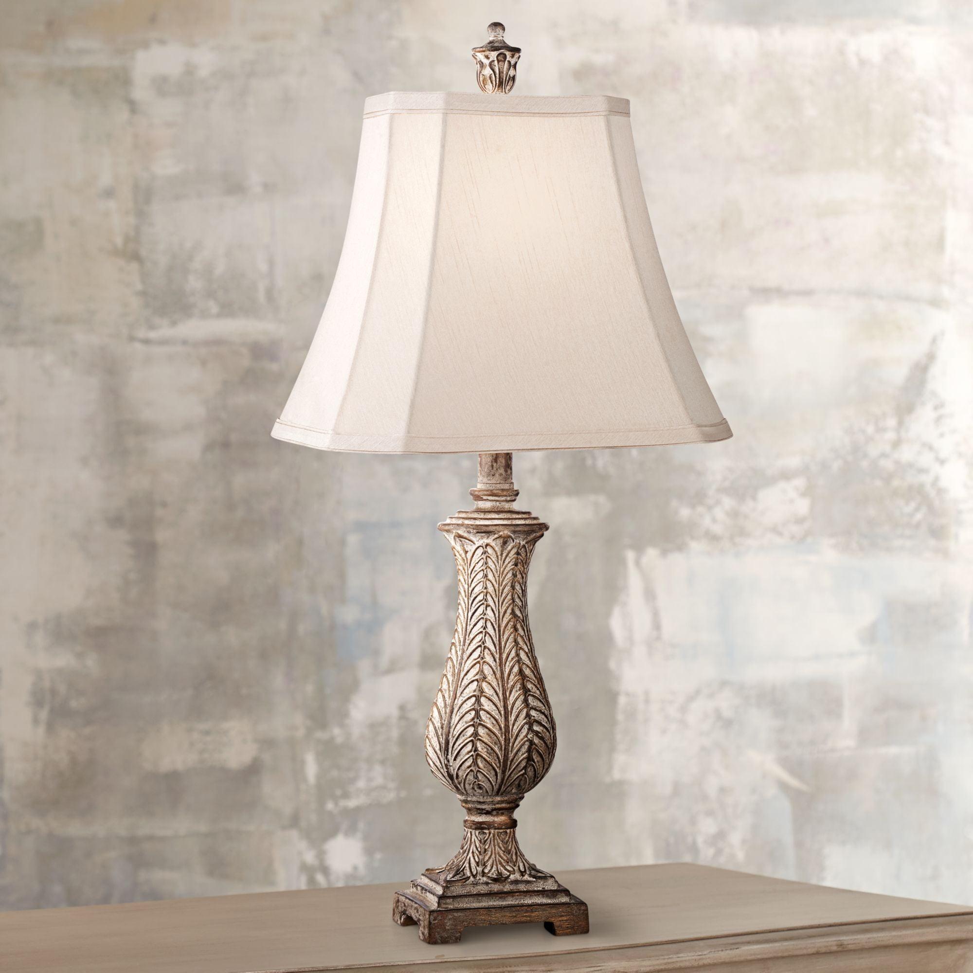 Petite Vase Traditional Table Lamp with Antique Gold Leaves and Off-White Shade