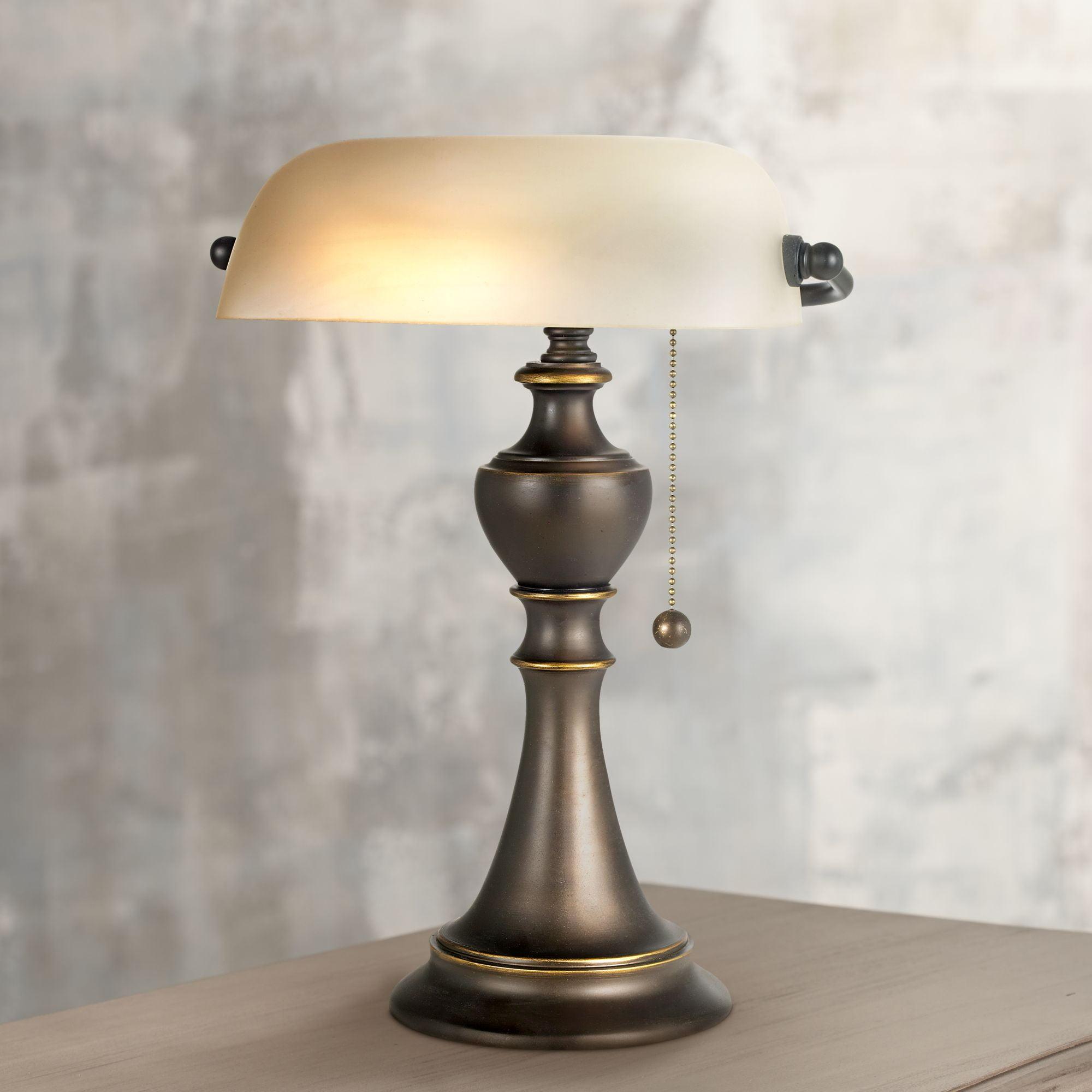 Regency Hill Haddington Traditional Piano Banker Table Lamp 16" High Antique Bronze Metal Alabaster Glass Shade for Bedroom Living Room Bedside Office