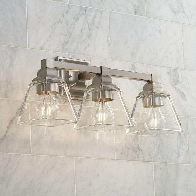Regency Hill Mencino Modern Wall Light Satin Nickel Hardwire 20" 3-Light Fixture Clear Glass for Bedroom Bathroom Vanity Reading Living Room Hallway