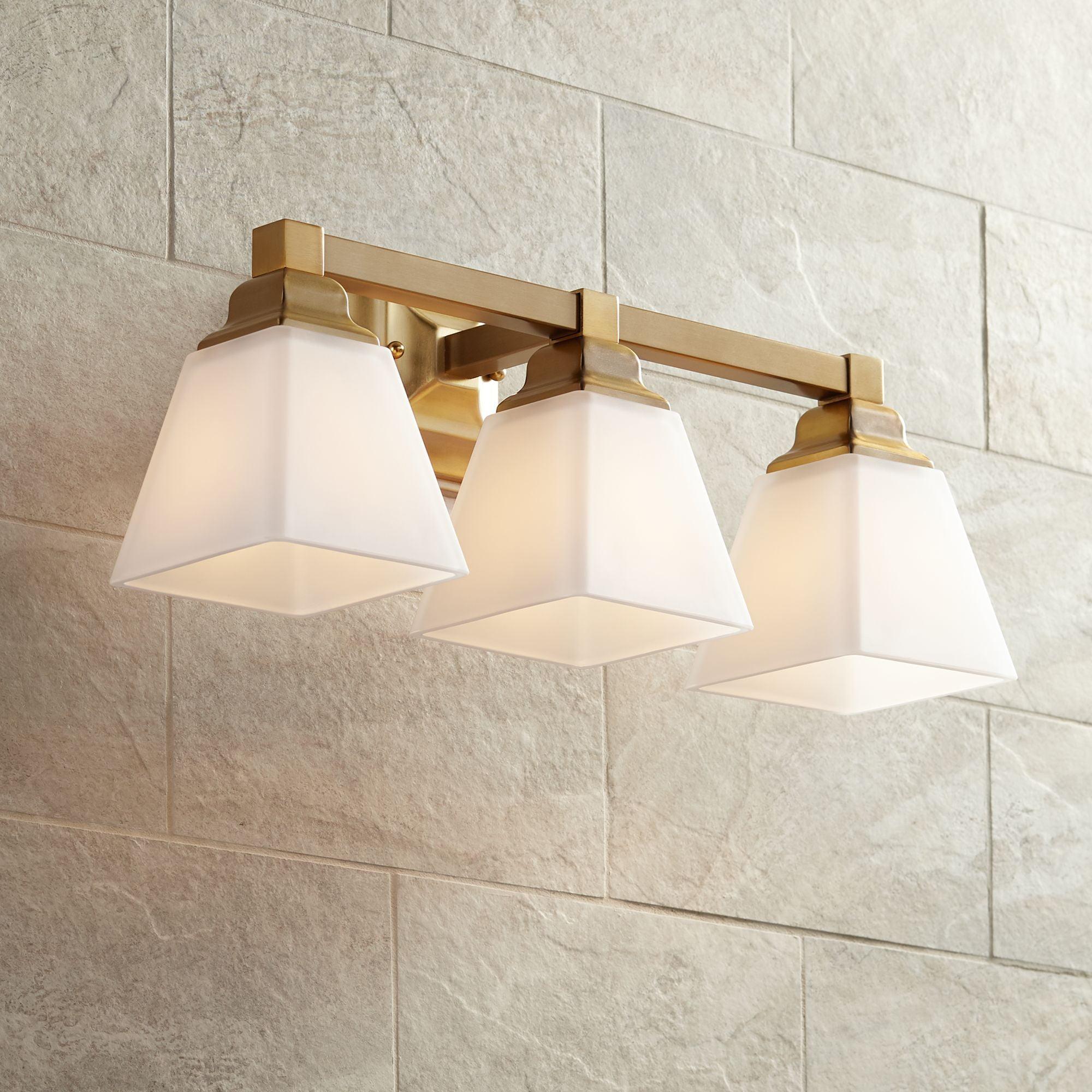 Warm Brass 3-Light Vanity Fixture with Milk Glass Shades