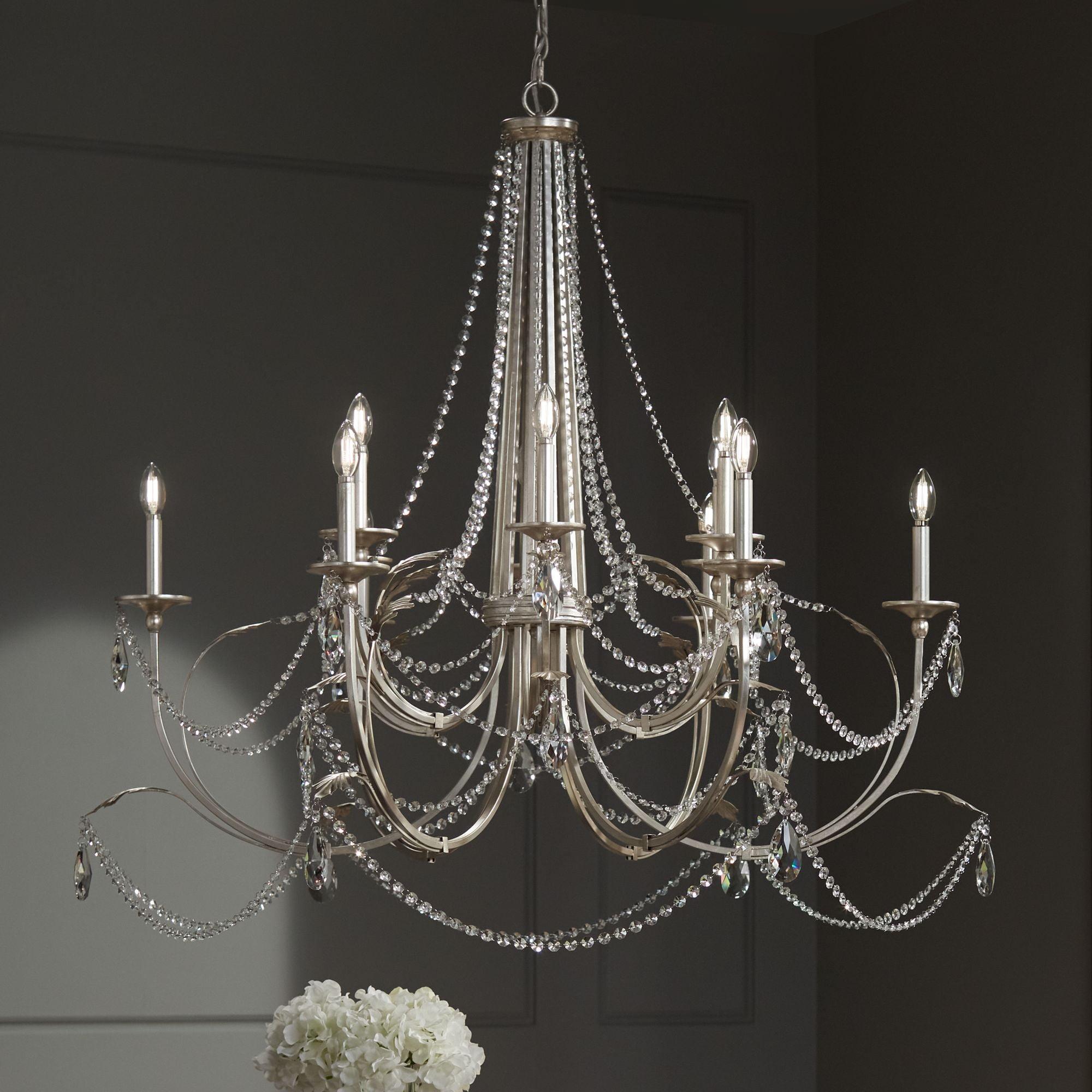 Silver Leaf 12-Light Crystal Beaded Chandelier