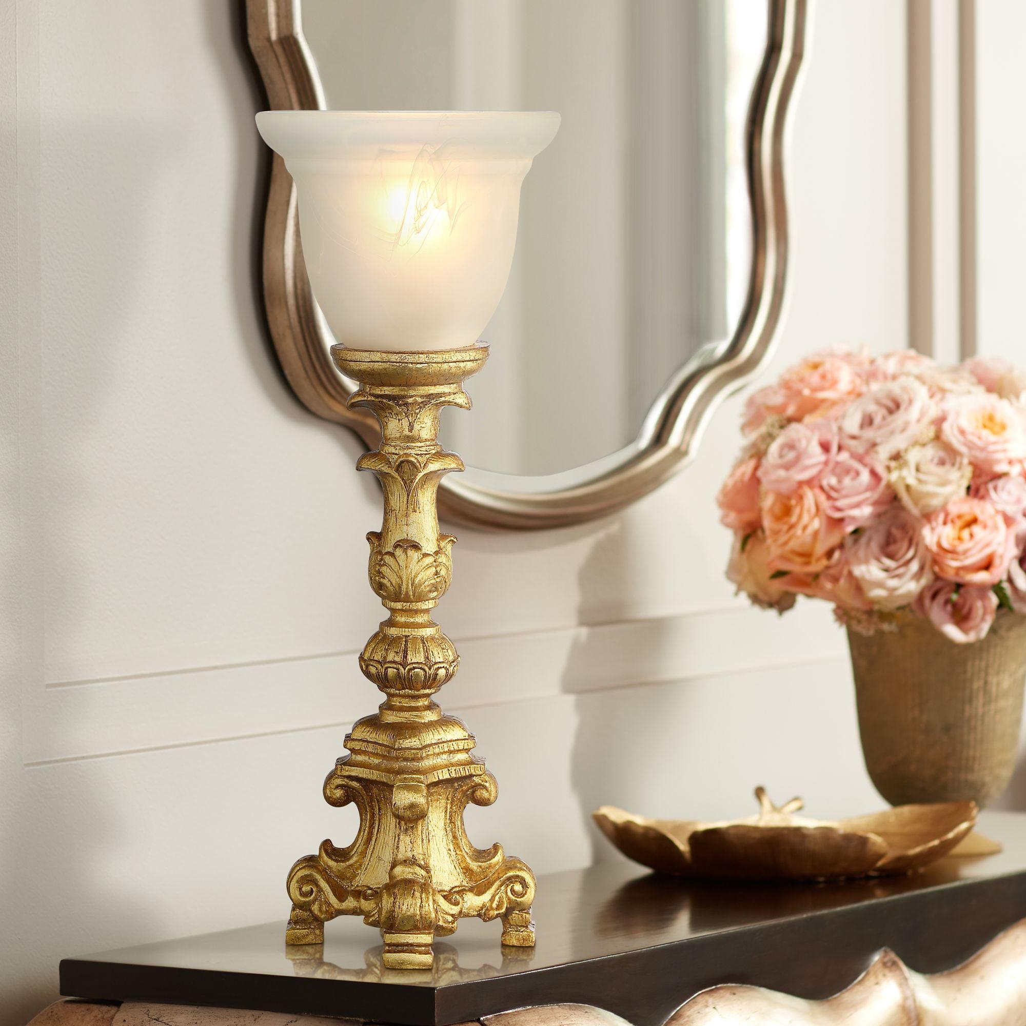 French Gold Alabaster Glass Traditional Torchiere Lamp