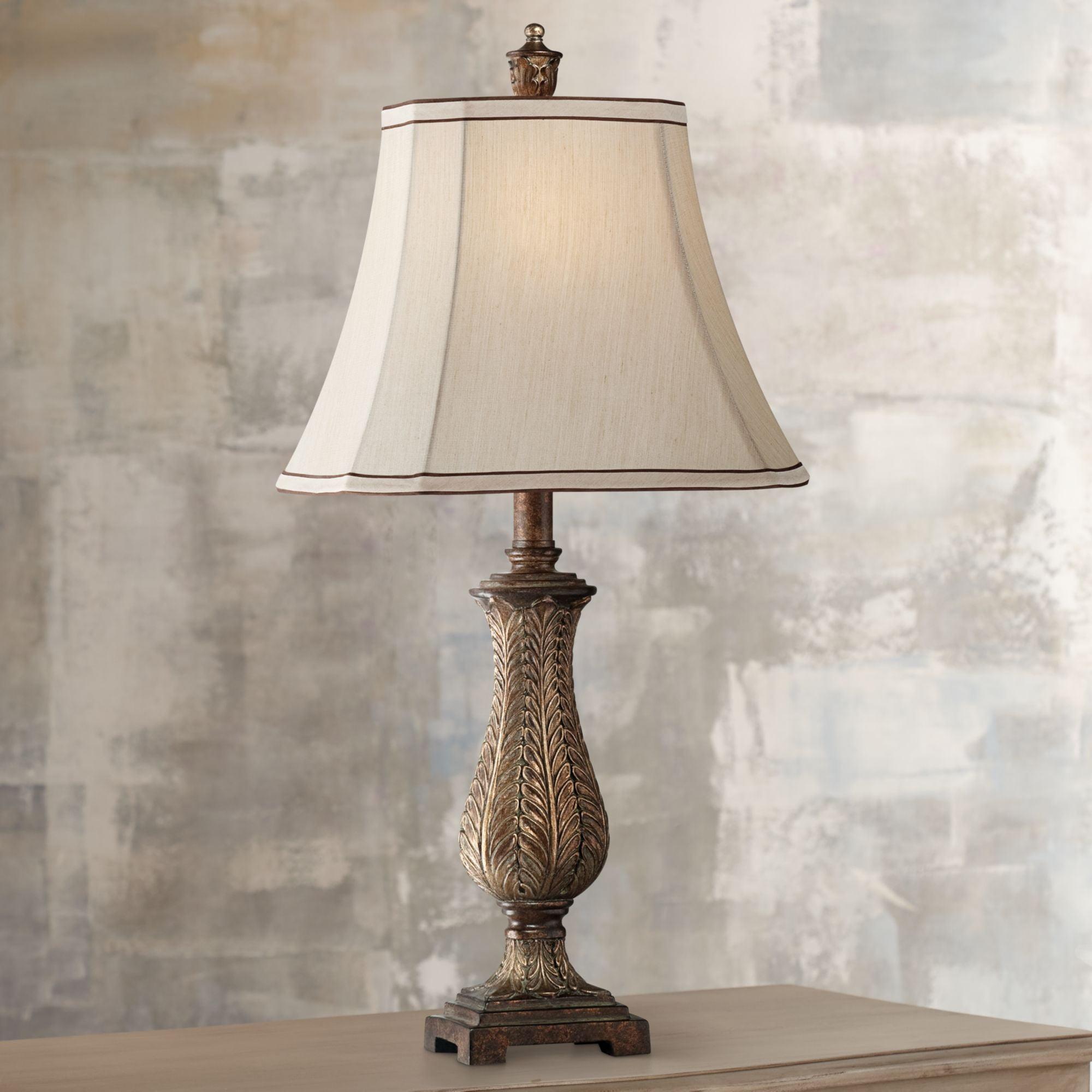 Regency Hill Traditional Table Lamp 25" High Old Oak Antique Petite Vase Beige Rectangular Shade for Living Room Family Bedroom Bedside