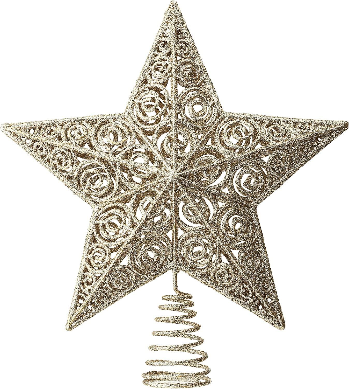 12" Champagne Gold Glitter 3D Star Tree Topper