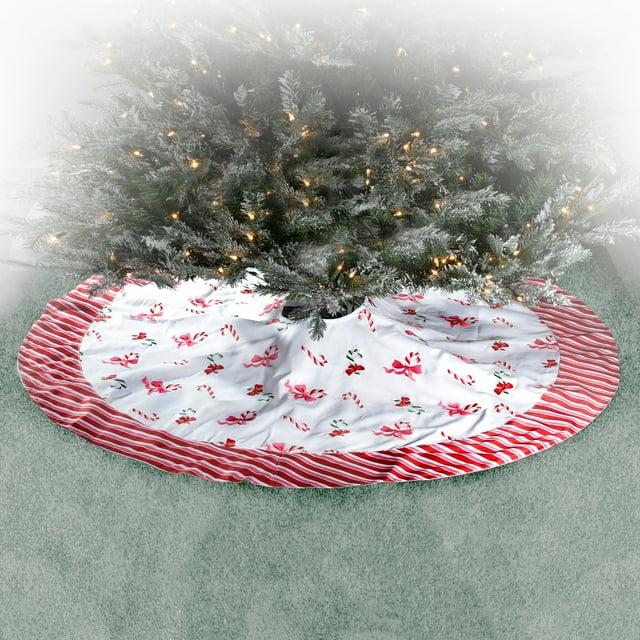 Regency International 54" Canvas Embroidered Pastel Candy Cane Tree Skirt