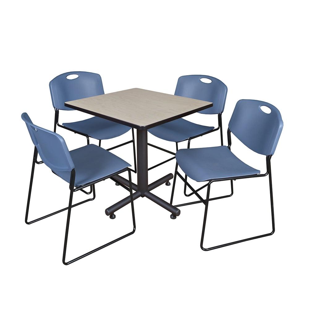 Maple Square Breakroom Table with Blue Stack Chairs