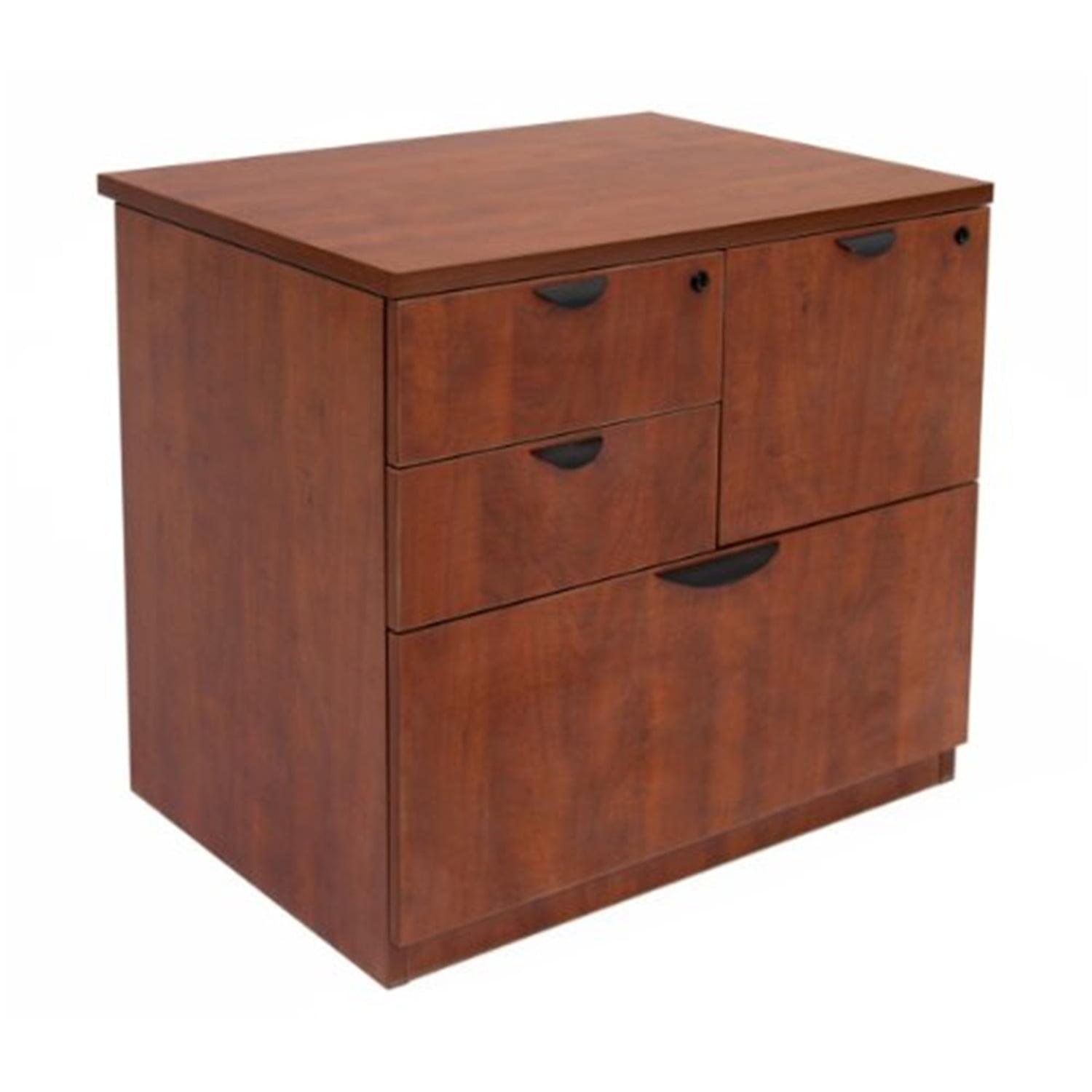 Cherry Lockable Lateral Combo File Cabinet with 4 Drawers