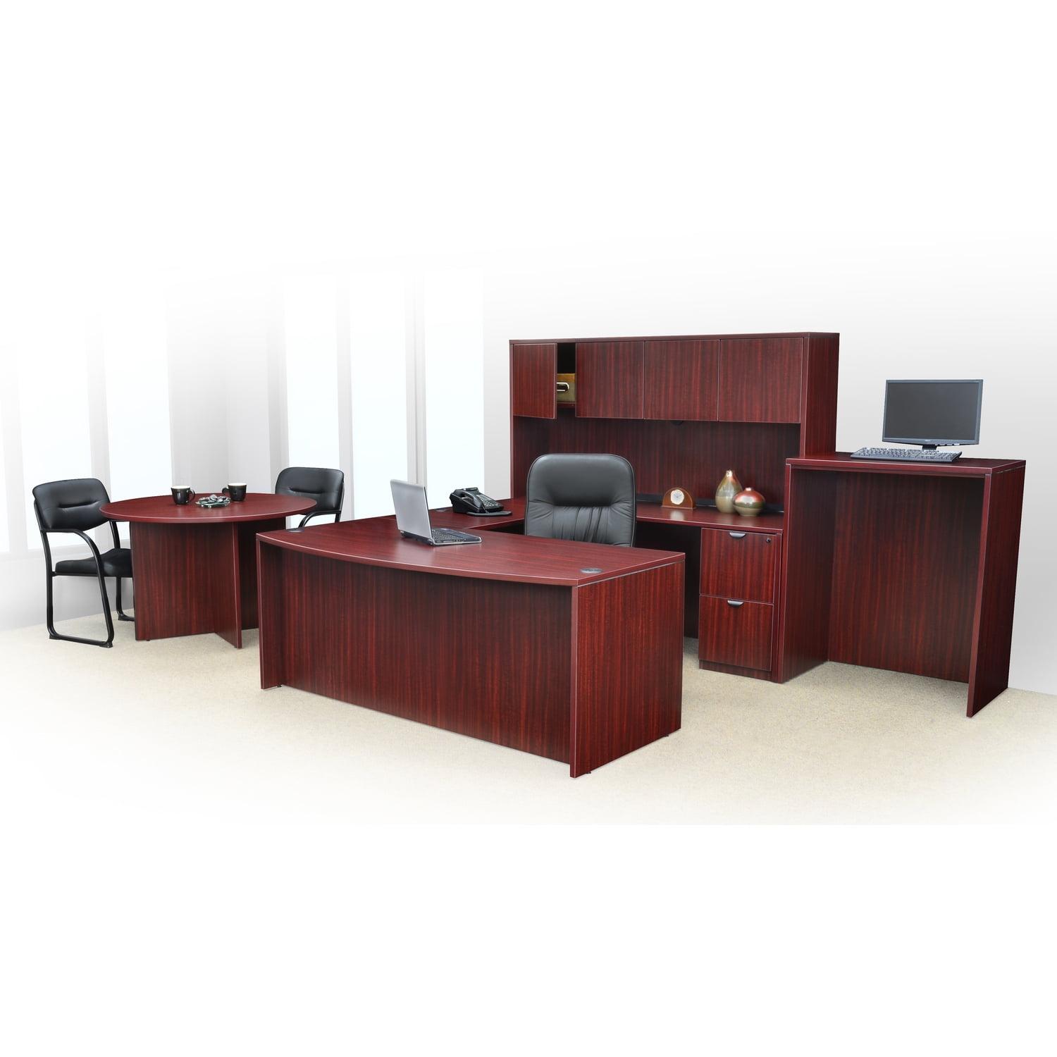 Mahogany U-Shaped Executive Desk with Filing Cabinet