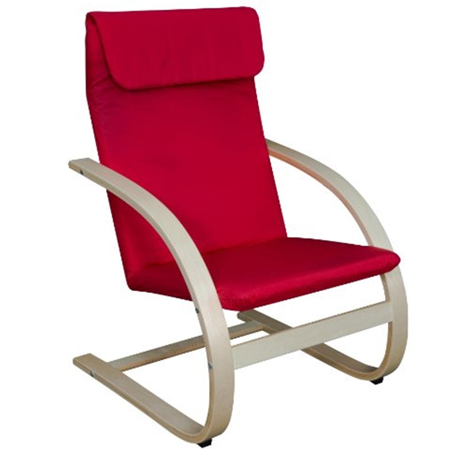 Mia Cantilevered Recliner in Natural Walnut & Red Cotton