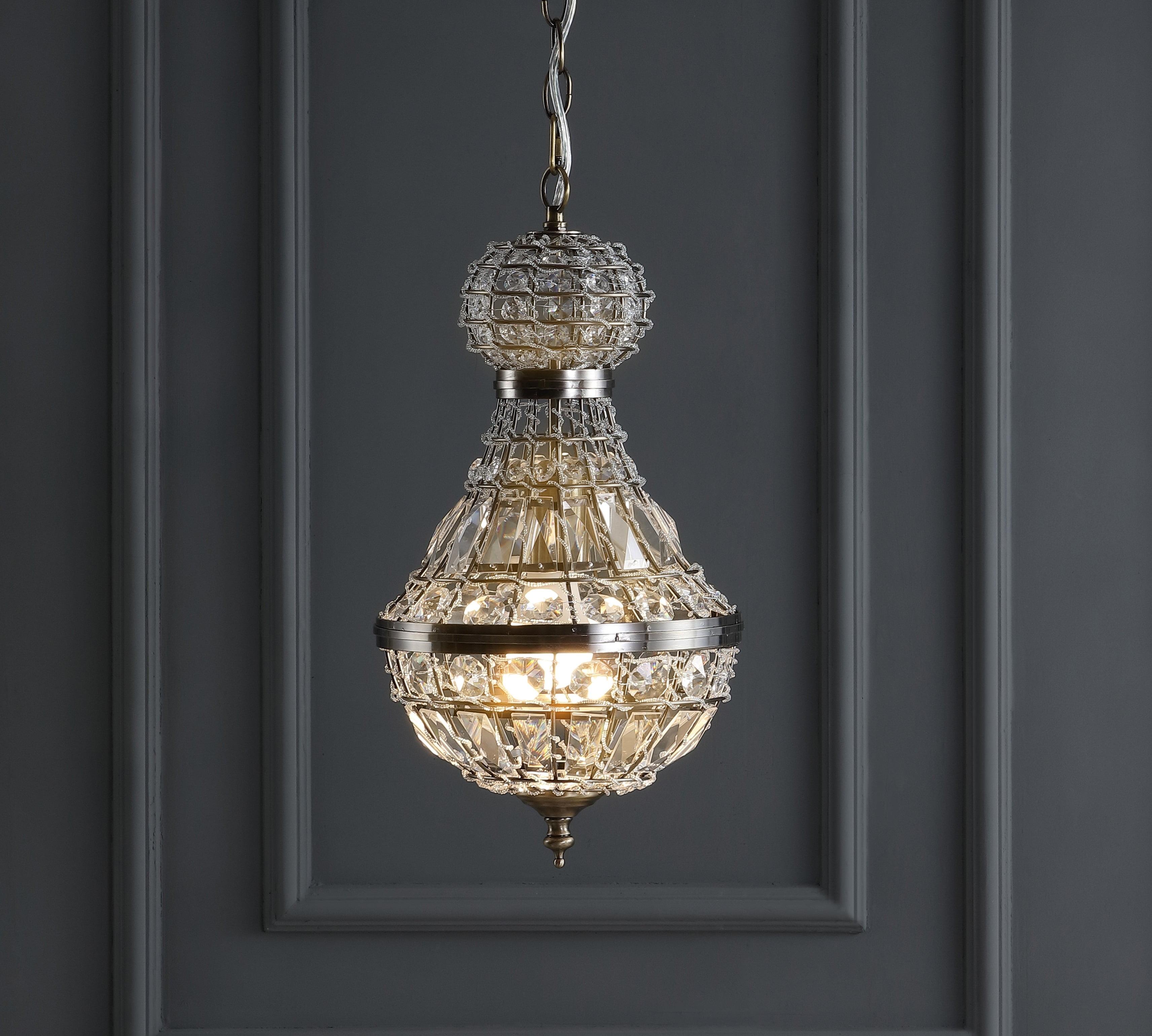 Regina 10" Crystal/Metal Empire LED Pendant, Antique Brass