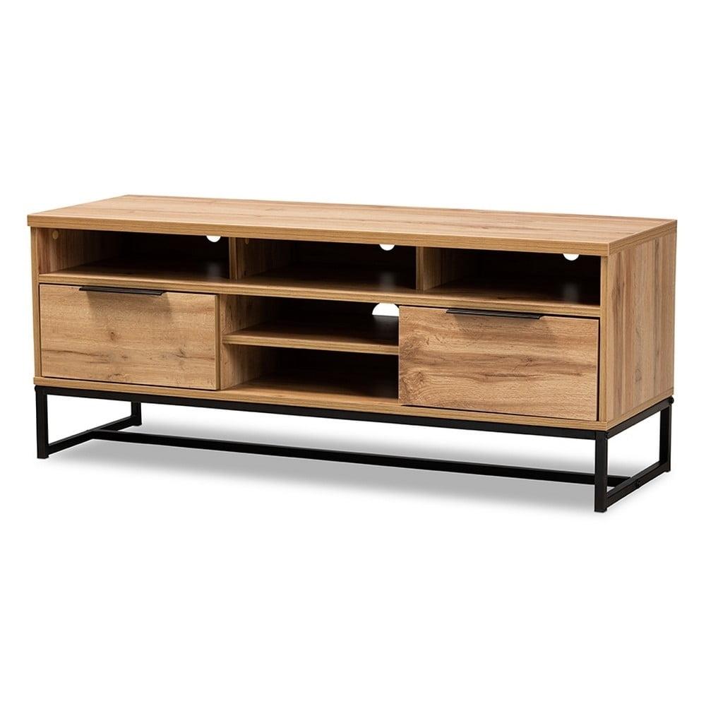 Reid Oak and Black Metal 2-Drawer TV Stand