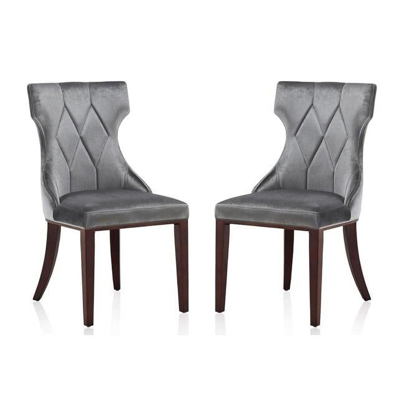 Luxurious Gray Velvet Wing-Back Side Chair with Walnut Wood Legs