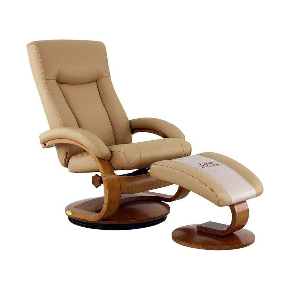 Cobblestone Top Grain Leather Swivel Recliner with Walnut Wood Base