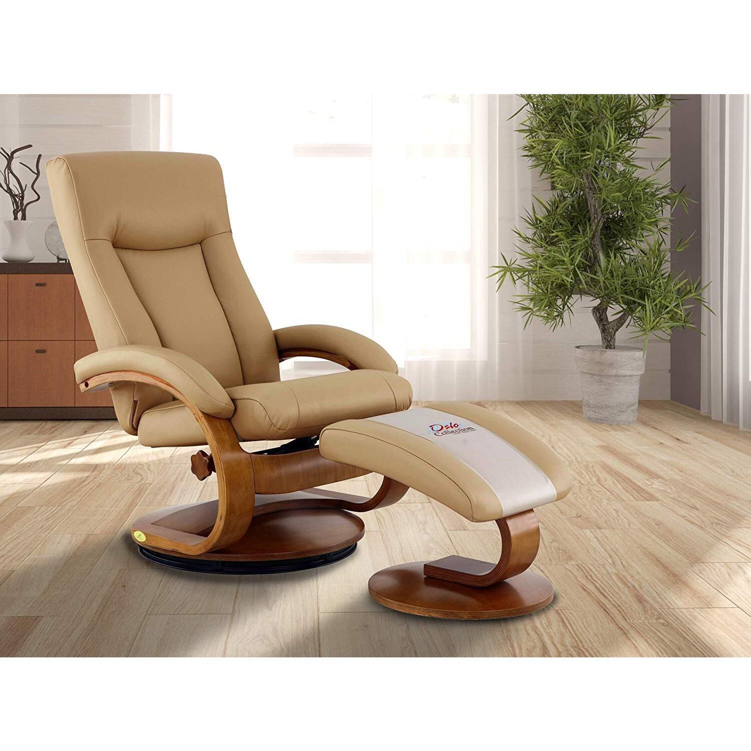 Cobblestone Top Grain Leather Swivel Recliner with Walnut Wood Base