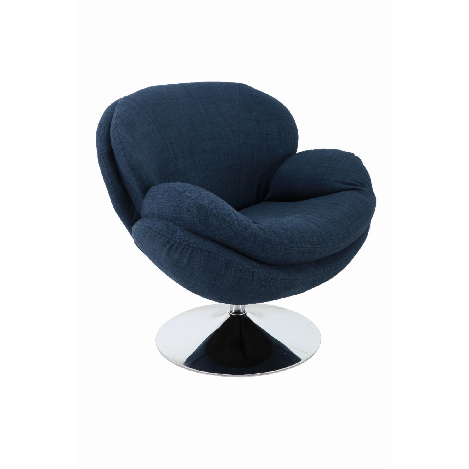 Denim Blue Swivel Arm Chair with Chrome Base