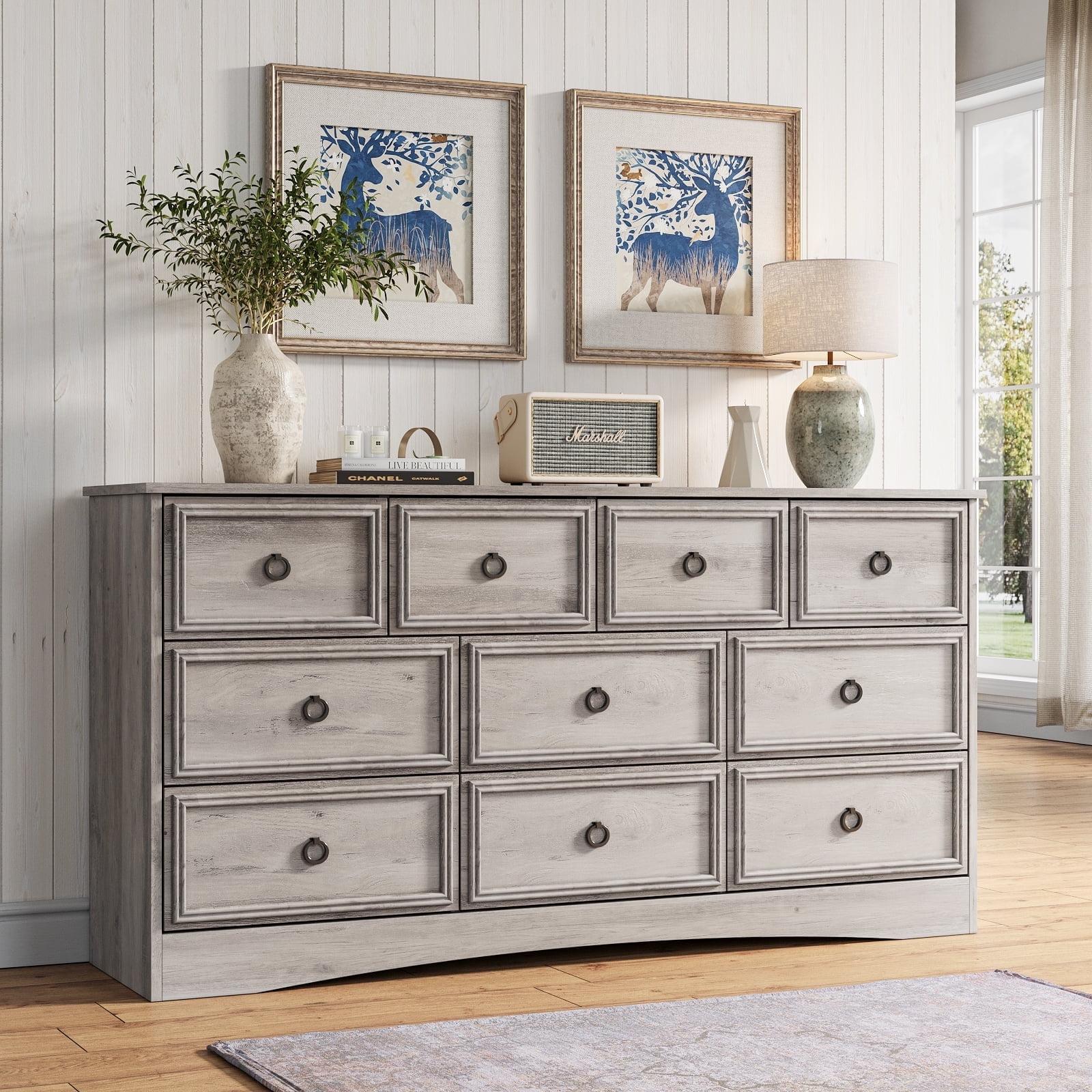 Gray Wood Grain 10-Drawer Horizontal Dresser