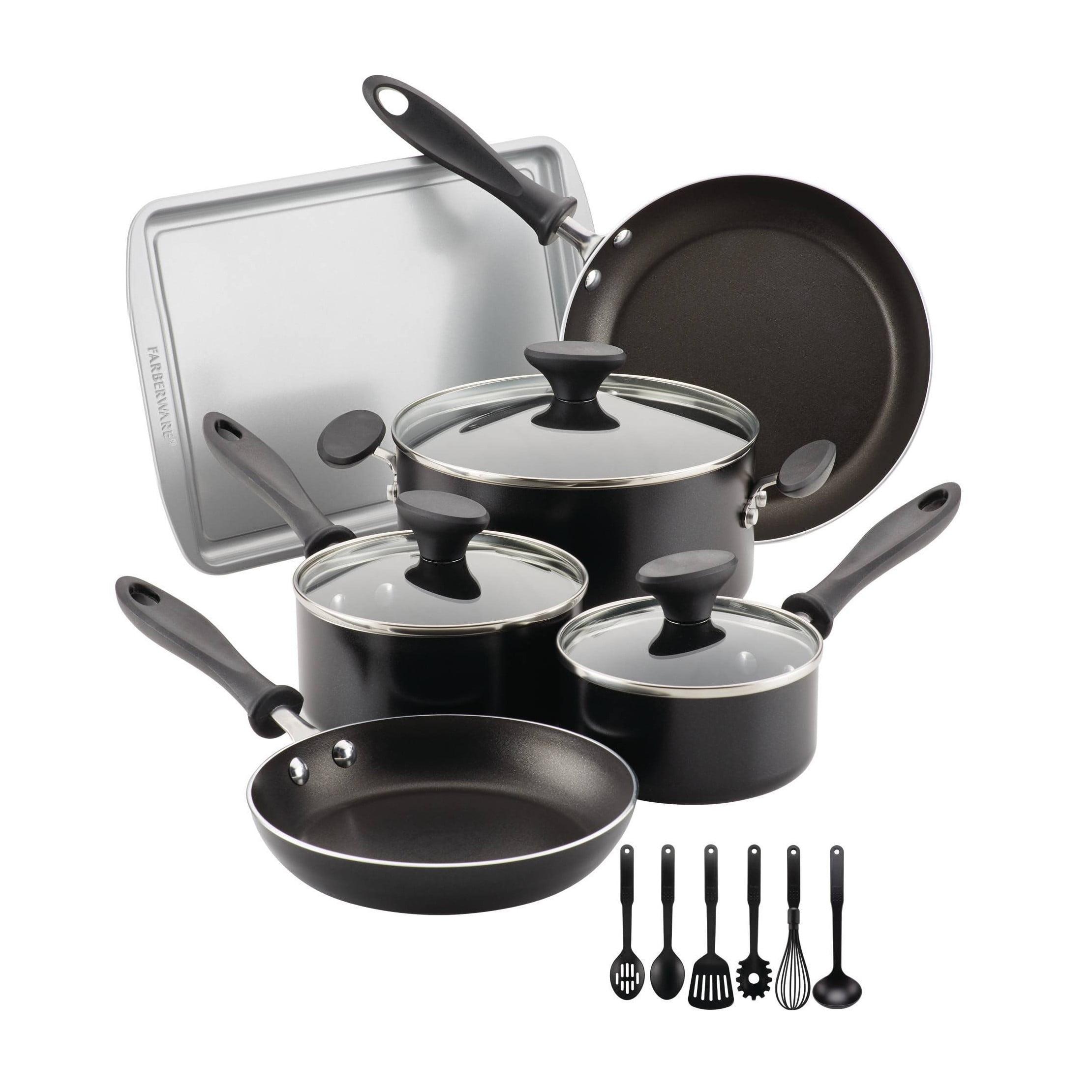 Black 15-Piece Nonstick Aluminum Cookware Set with Tools