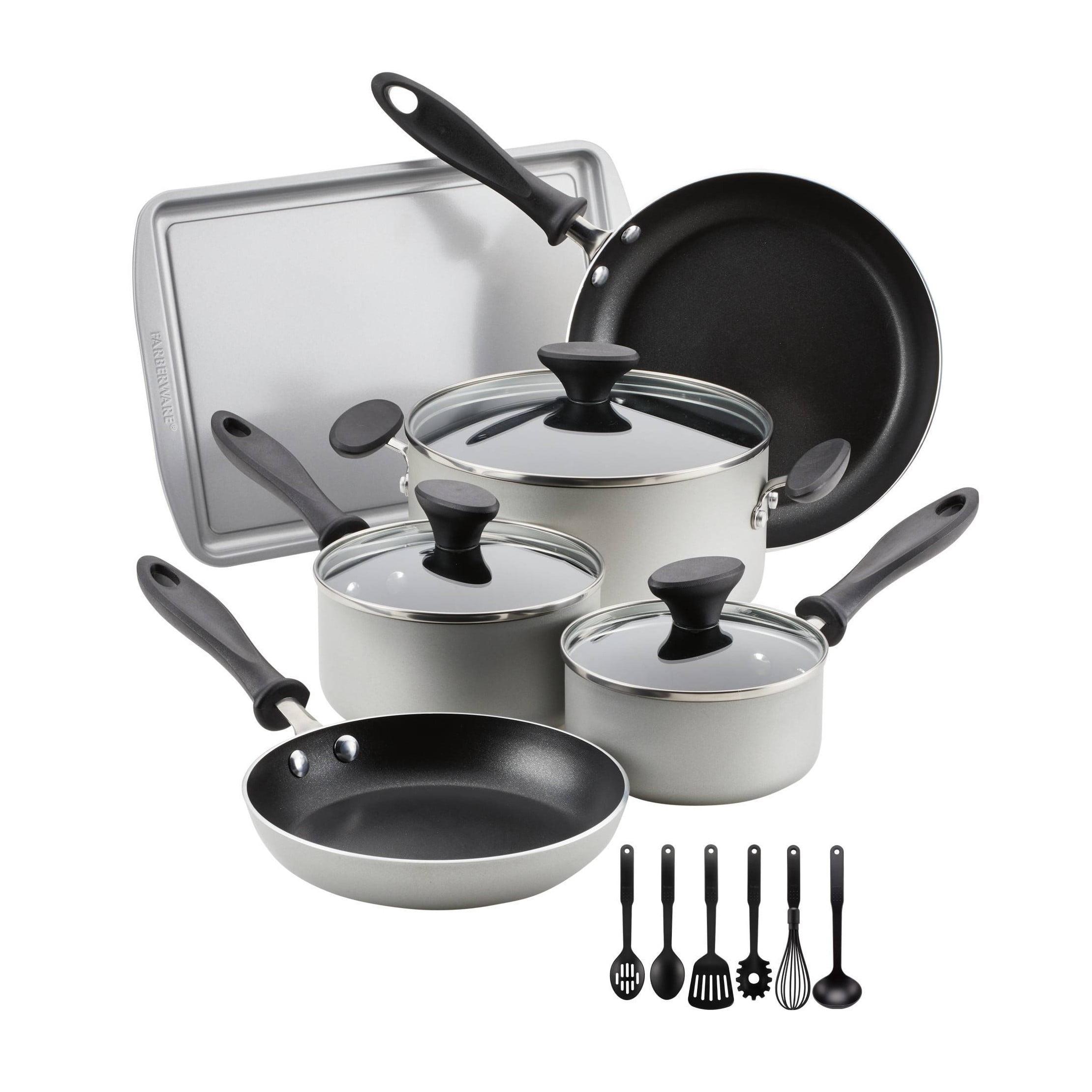 Silver 15-Piece Nonstick Aluminum Cookware Set with Tools