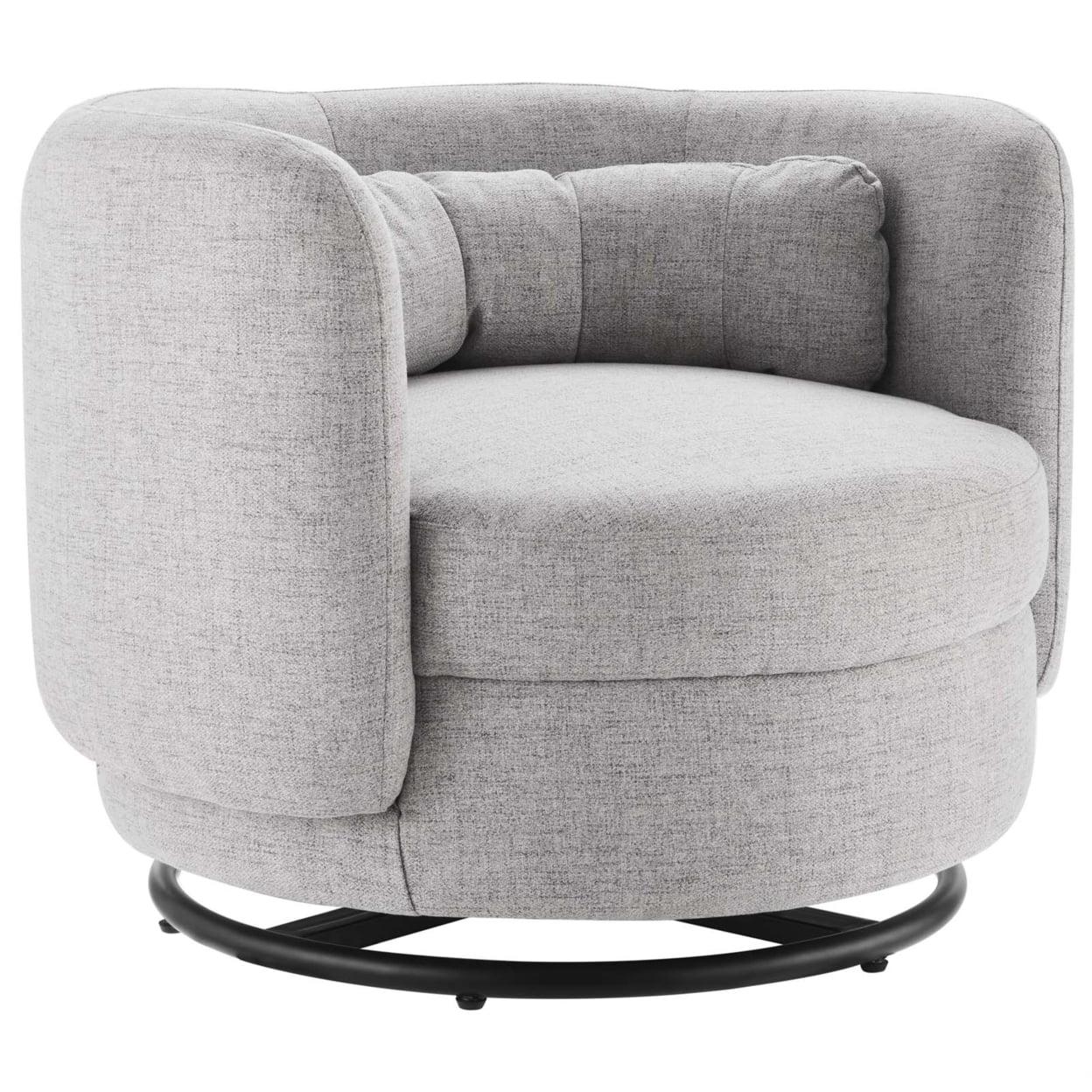 Luxury Curved Silhouette Light Grey Velvet Swivel Accent Chair with Black Metal Base