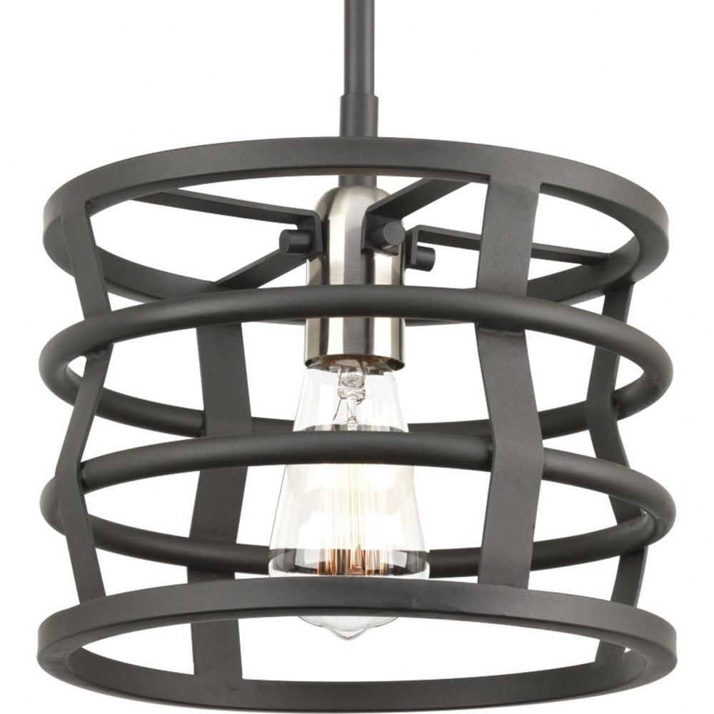 Progress Lighting, Noma, 1-Light Mini-Pendant, Graphite, Etched White Glass Shade