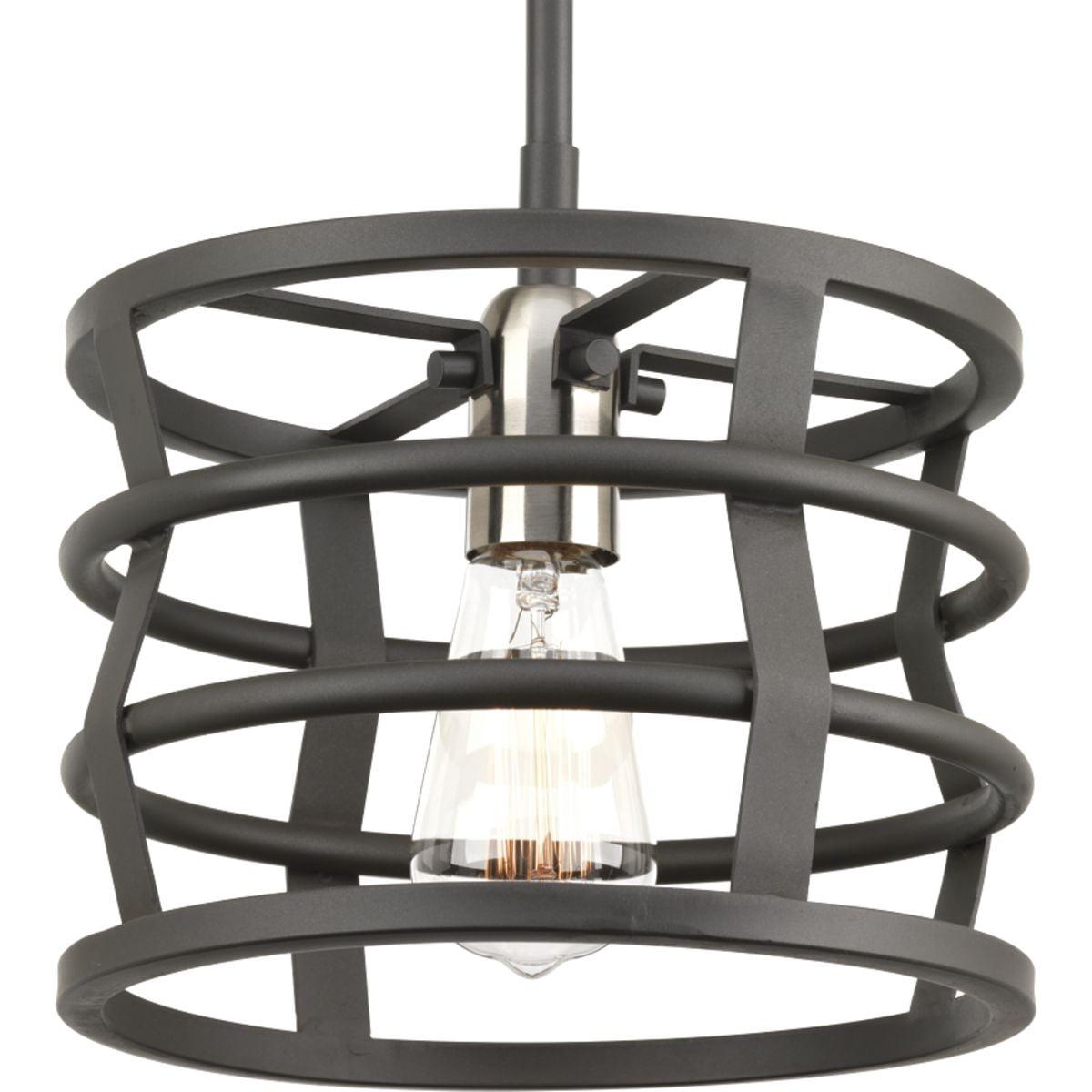 Graphite Modern Mini-Pendant with Brushed Nickel Accents and Etched White Glass