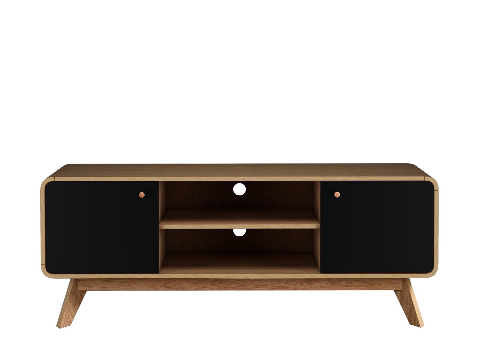 Ren Home Leva Scandinavian 2 Door Rounded TV Stand, Oak and Black