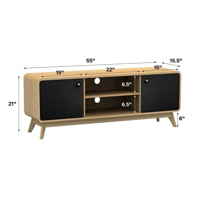 Ren Home Leva Scandinavian 2 Door Rounded TV Stand, Oak and Black