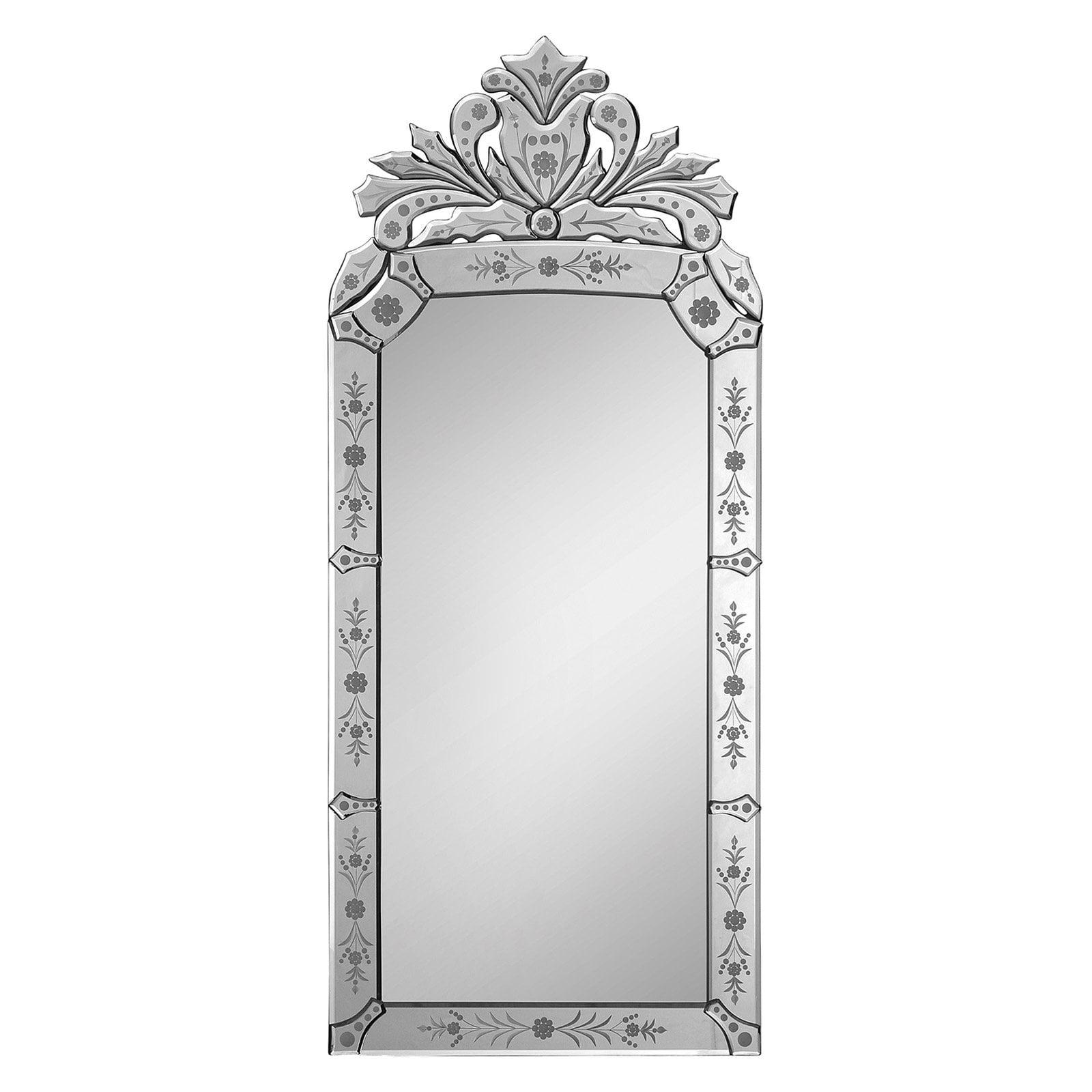 Luna Venetian Rectangular Wall Mirror with Floral Etching, 19x43