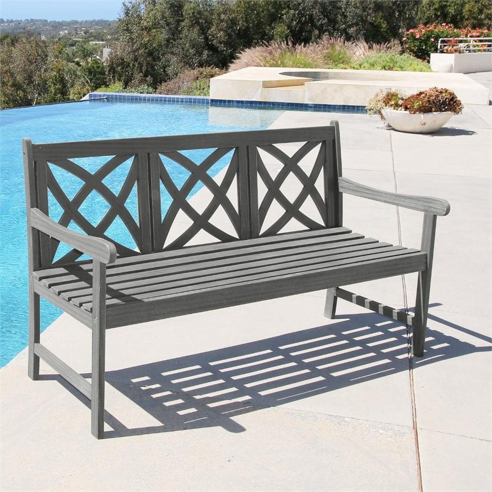 Gray Hand-Scraped Acacia Wood Outdoor Bench