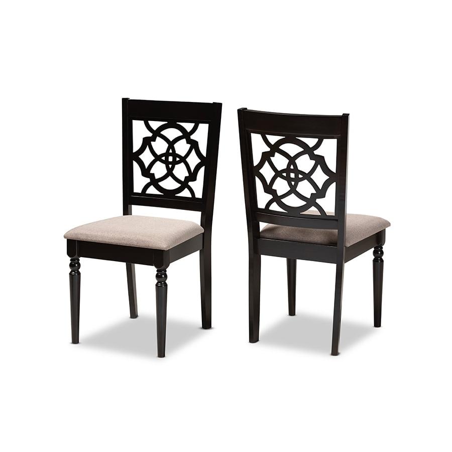 2pc Renaud Fabric Dining Chair Set with Cut-Out Back Design - Baxton Studio: Oak Wood, Foam Padding