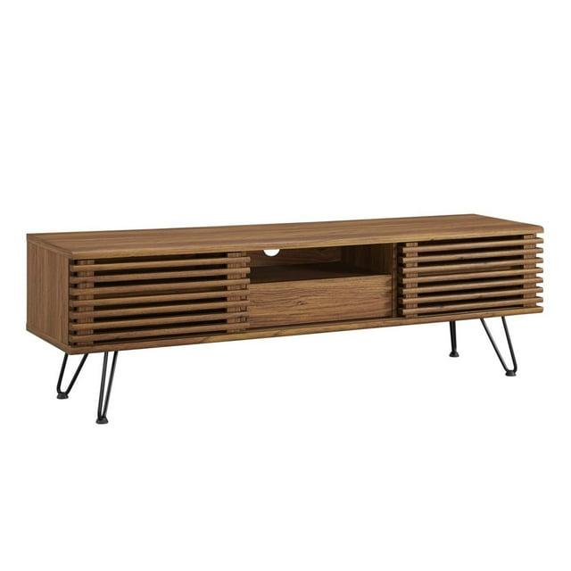 59" Render TV Stand for TVs up to 70" Walnut - Modway: Modern Media Console with Open Shelves & Metal Hardware