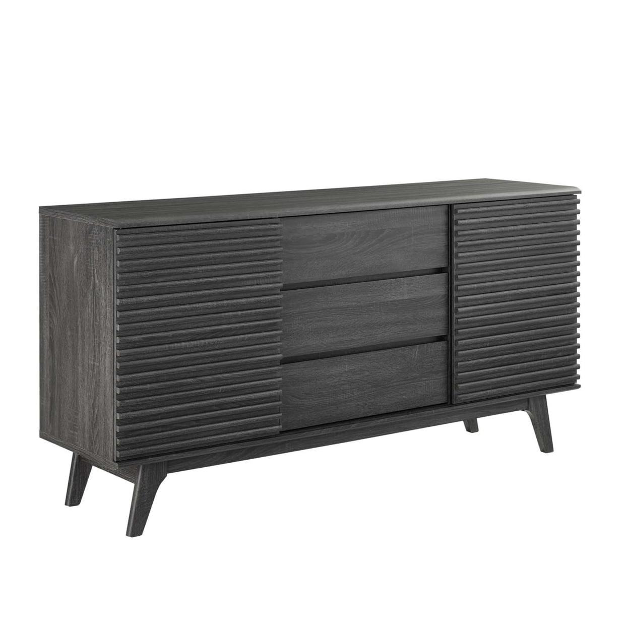 63" Render Sideboard Buffet Table or TV Stand Charcoal - Modway: Mid-Century Modern, Media Storage