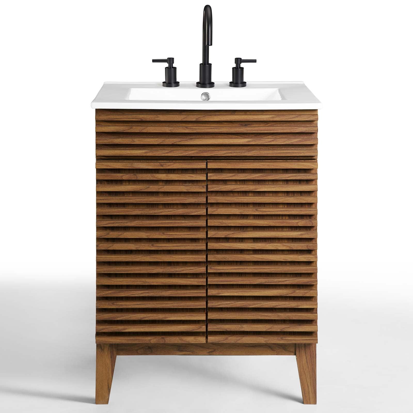 Walnut and White Mid-Century Modern Bathroom Vanity