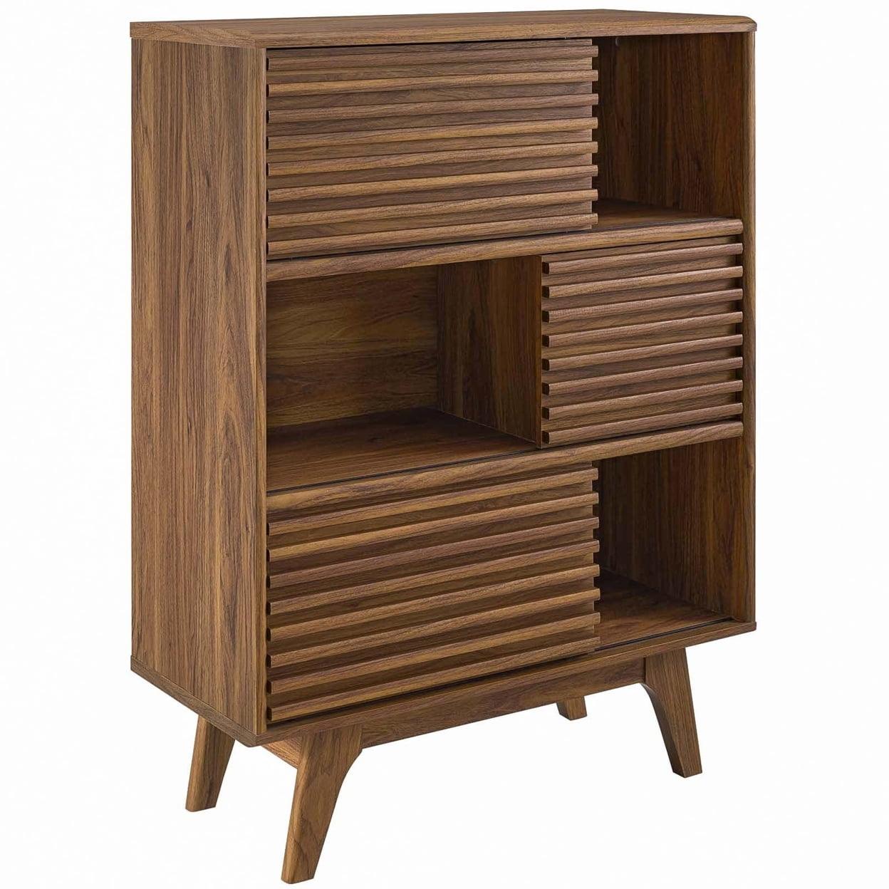 Walnut Mid-Century Modern Three-Tier Storage Cabinet