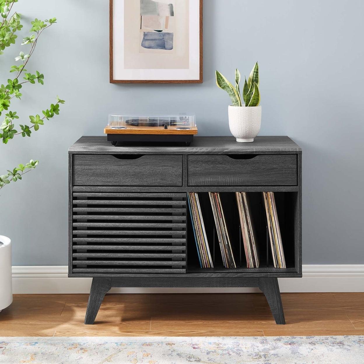 Charcoal Mid-Century Modern Vinyl Record Display Stand