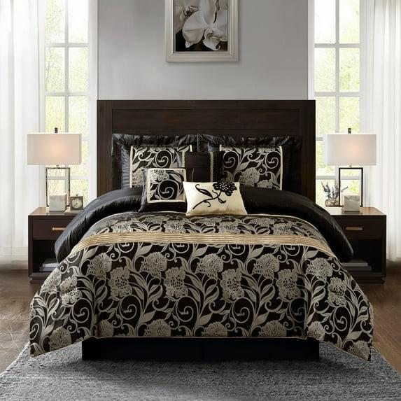 Nanshing America, Inc Fennville Black/Gold/Beige Microfiber 7 Piece Comforter Set