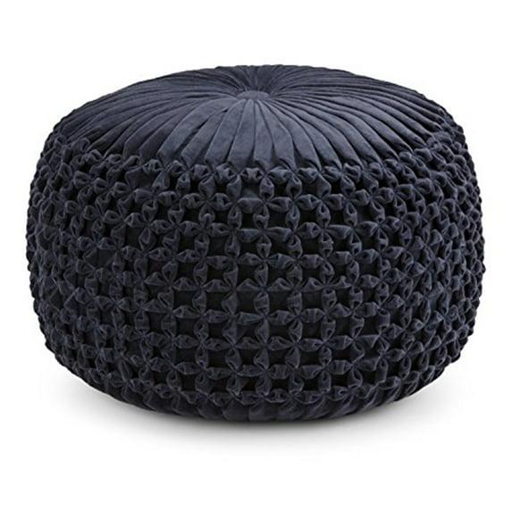 Simpli Home Renee 20"W Round Button-Tufted Velvet Pouf