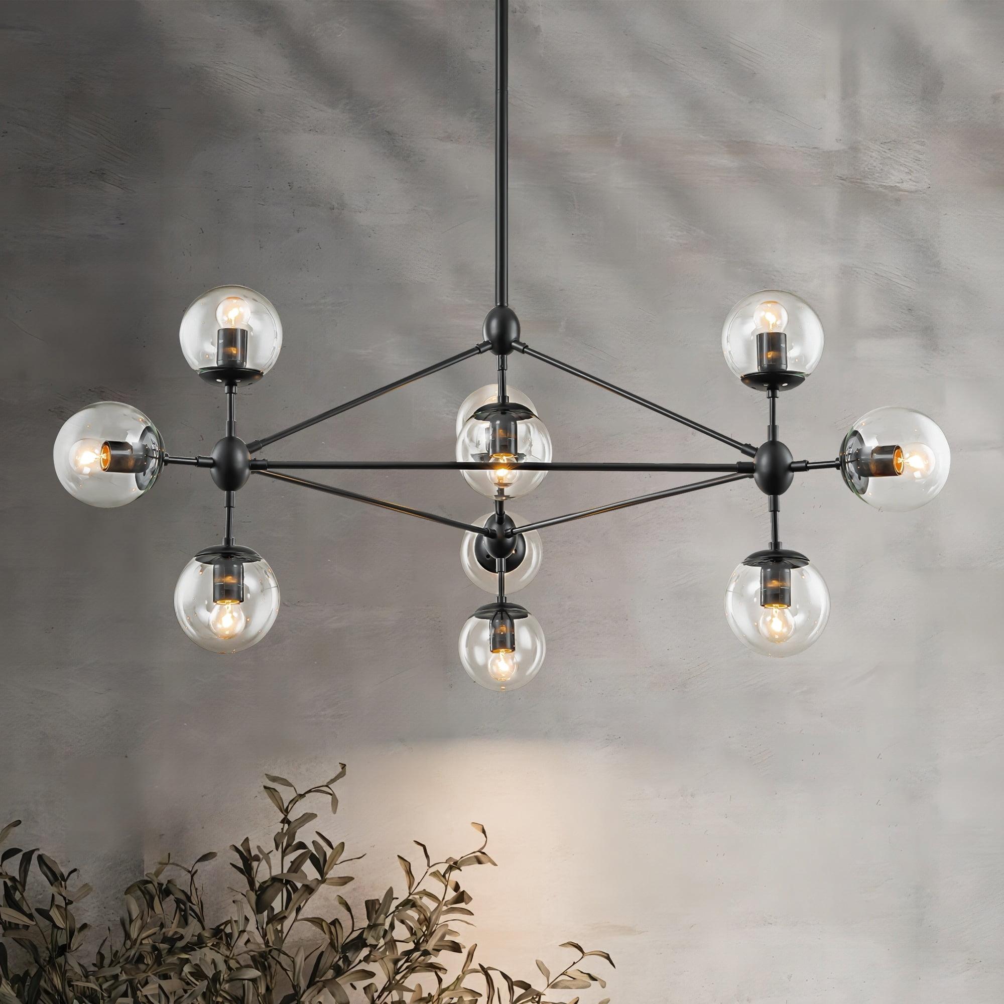 Black 10-Light Sputnik Chandelier with Glass Globe Shades