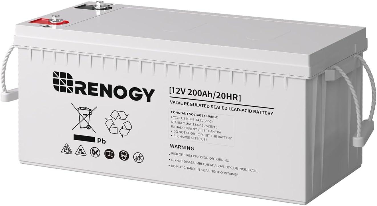 Renogy Deep Cycle AGM Battery 12 Volt 200Ah, 2000A Max Discharge Current, Safe Charge Most Home Appliances for RV, Camping, Cabin, Marine and Off-Grid System, Maintenance-Free