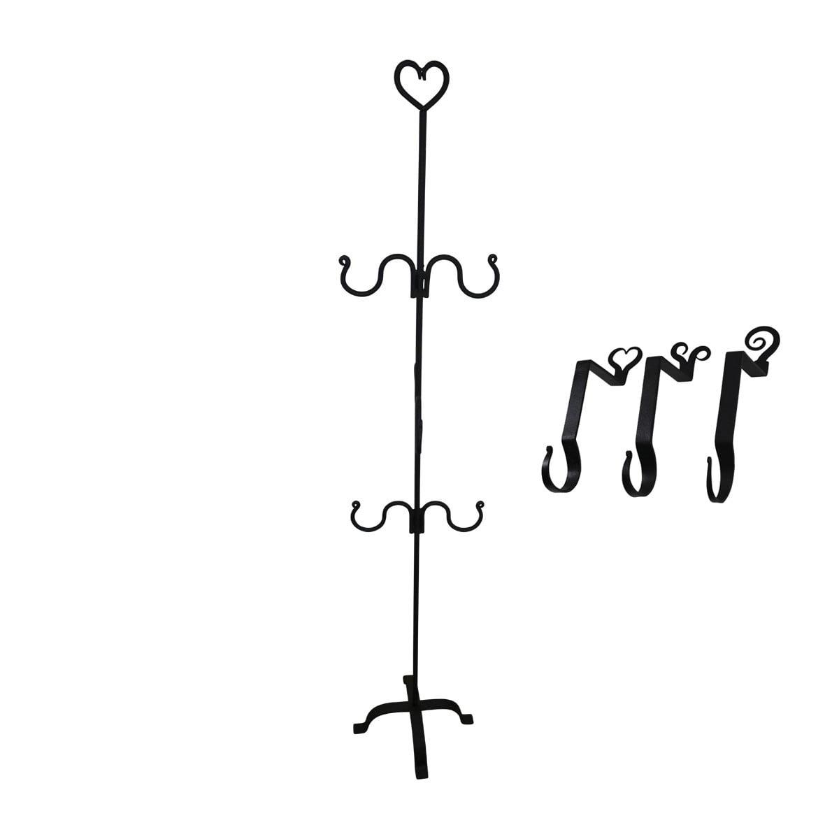 Renovator's Supply Christmas Stocking Holder 4 Pieces Set Stand Freestanding Black Wrought Iron Christmas Decoration