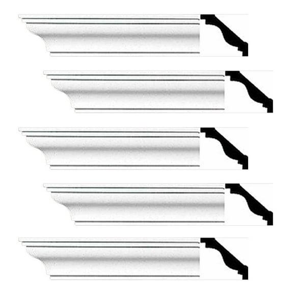 Renovator's Supply Cornice Crown Mouldings White Urethane Pleasance Simple DIY Interior Design Home Decoration Ceiling Wall Border Edges 5 Pcs Total 480" L