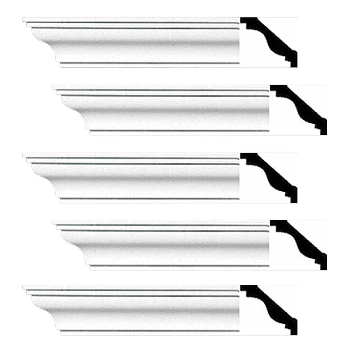 Renovator's Supply Cornice Crown Mouldings White Urethane Pleasance Simple DIY Interior Design Home Decoration Ceiling Wall Border Edges 5 Pcs Total 480" L