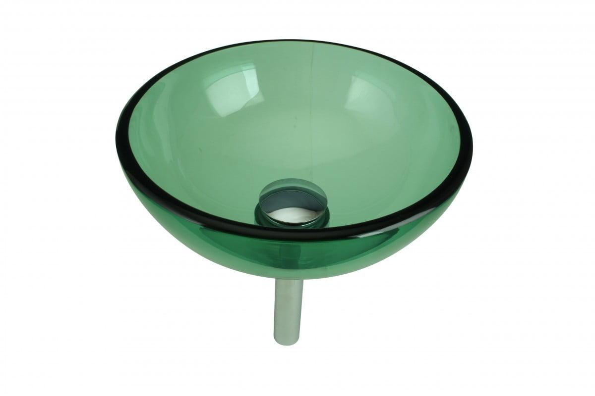 Green Tempered Glass Round Above-Counter Vessel Sink with Drain