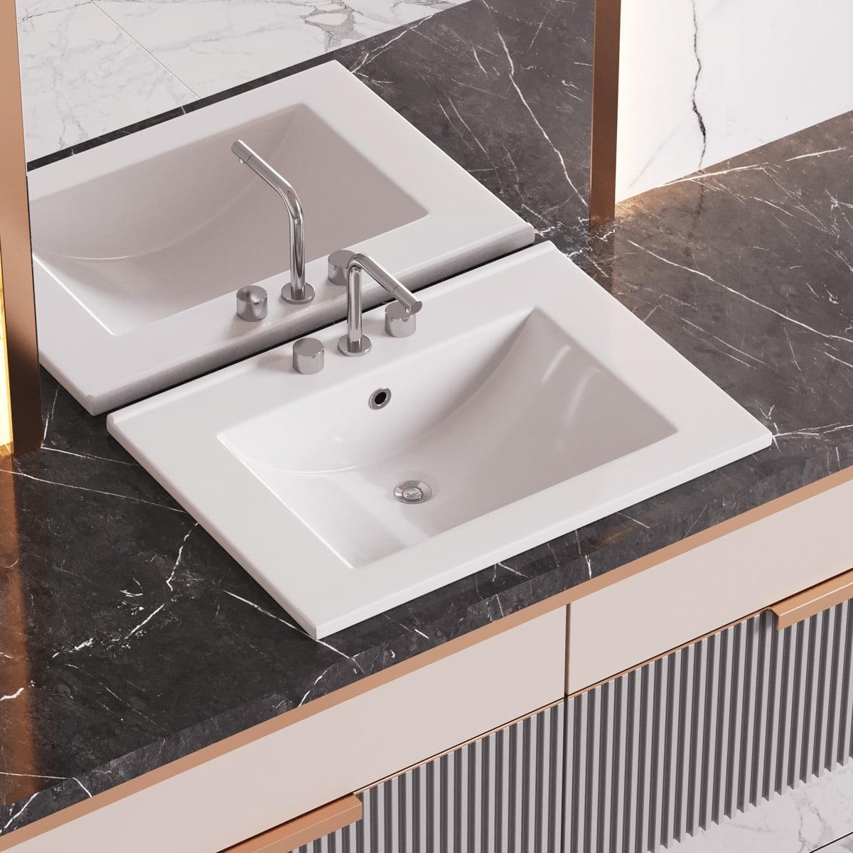 The Renovators Supply Inc. 18.31'' White Ceramic Rectangular Bathroom Sink with Overflow