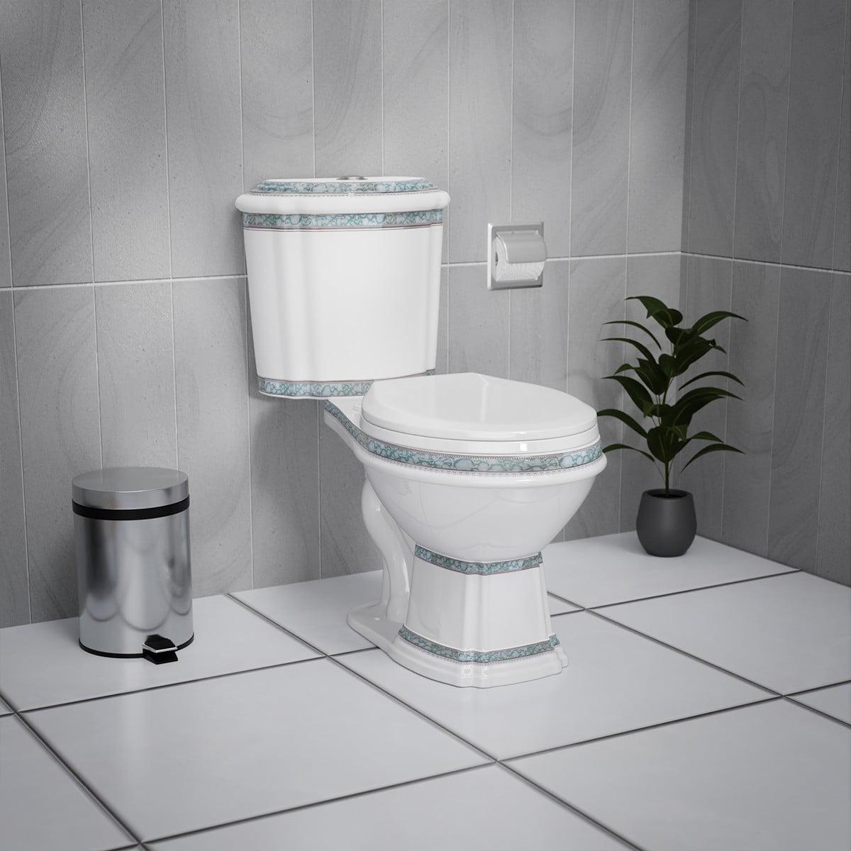 Elongated White and Green Dual Flush Two-Piece Toilet