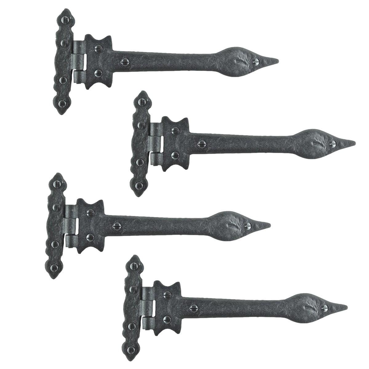 Black Wrought Iron Door Strap Hinge 9" L Colonial Spear Tip Flush Mount Hinges